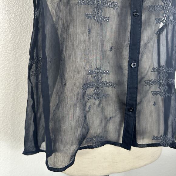 Hollister Y2K Top Womens Small Navy Blue Sheer Sleeveless Embroidered Boho 2010s - Picture 5 of 12